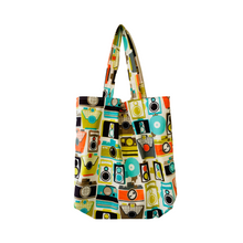 Load image into Gallery viewer, Reversible shopper tote in mod cameras