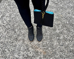 Black with gold dots wristlet ￼