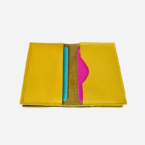 Yellow zero waste leather card holder