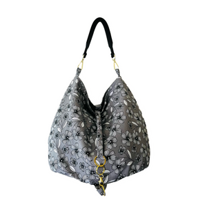 Beautiful, gray floral bucket bag