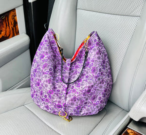 Beautiful, purple floral bucket bag