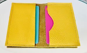 Yellow zero waste leather card holder