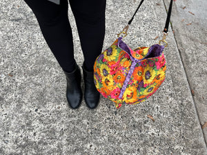 Beautiful, purple floral bucket bag