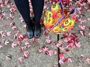 Beautiful, purple floral bucket bag